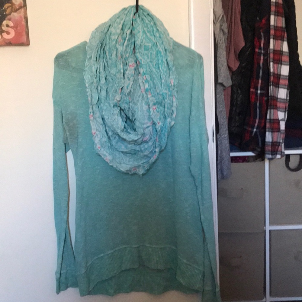 Mint green sweater with scarf!